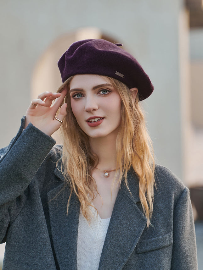 Dark Purple Elegant Wool Beret