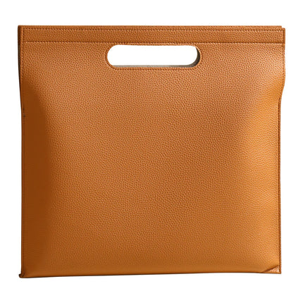 Khaki Professional A4 PU Leather Document Bag - Waterproof Handheld File Folder Portfolio for Business & Conference
