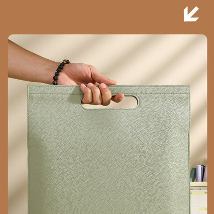 Beige Professional A4 PU Leather Document Bag - Waterproof Handheld File Folder Portfolio for Business & Conference