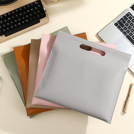 Light Green Professional A4 PU Leather Document Bag - Waterproof Handheld File Folder Portfolio for Business & Conference