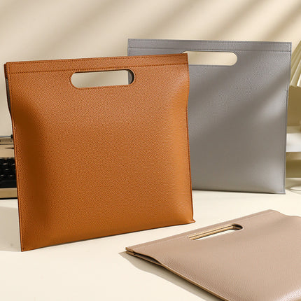Light Green Professional A4 PU Leather Document Bag - Waterproof Handheld File Folder Portfolio for Business & Conference