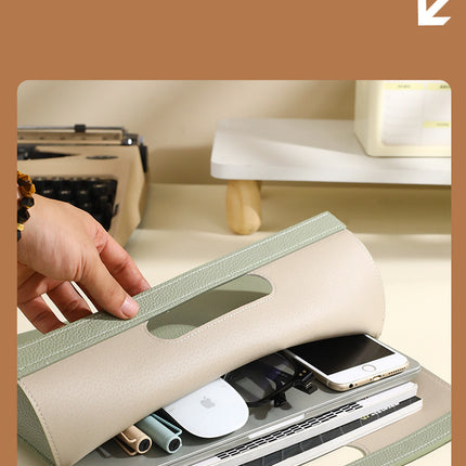 Light Green Professional A4 PU Leather Document Bag - Waterproof Handheld File Folder Portfolio for Business & Conference