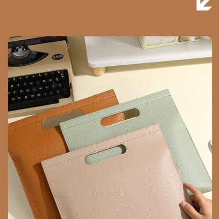 Light Green Professional A4 PU Leather Document Bag - Waterproof Handheld File Folder Portfolio for Business & Conference