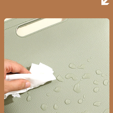 Light Green Professional A4 PU Leather Document Bag - Waterproof Handheld File Folder Portfolio for Business & Conference