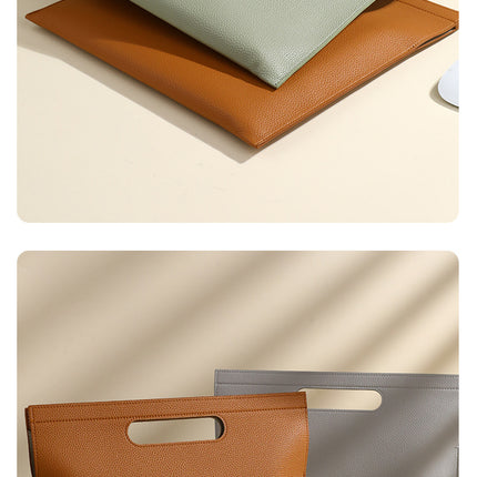 Light Green Professional A4 PU Leather Document Bag - Waterproof Handheld File Folder Portfolio for Business & Conference