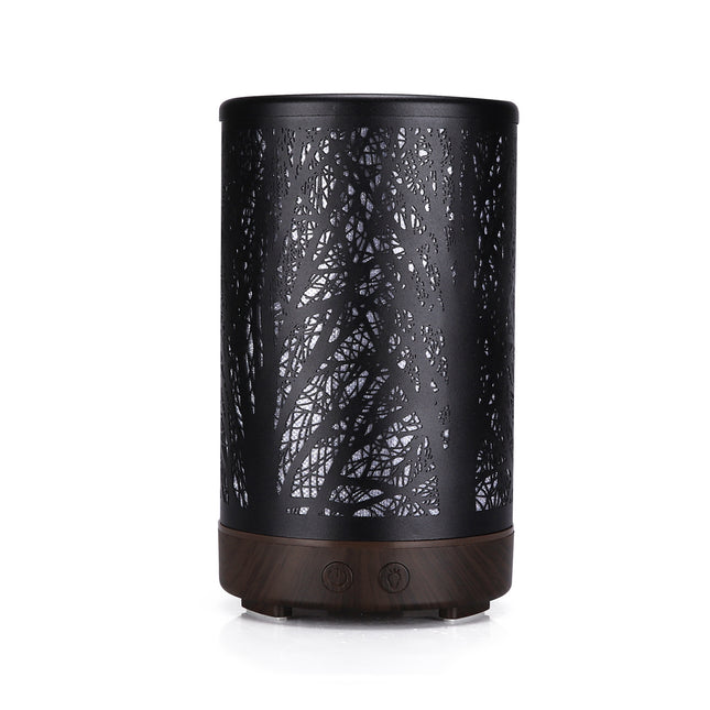 Coffee and Black Forest Design Iron Essential Oil Diffuser - 7 Color LED Ultrasonic Cool Mist Humidifier 100ml