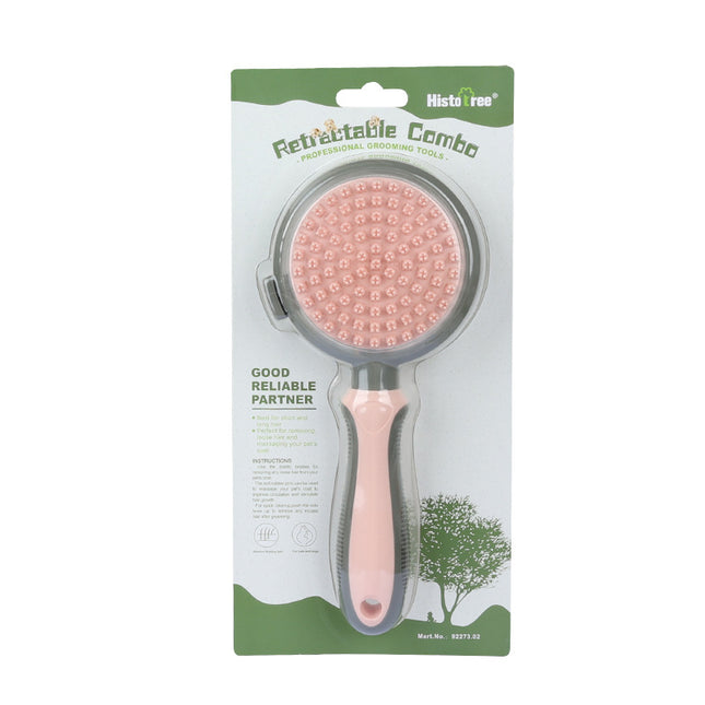 Pink And Grey Dual-Sided Pet Grooming Brush
