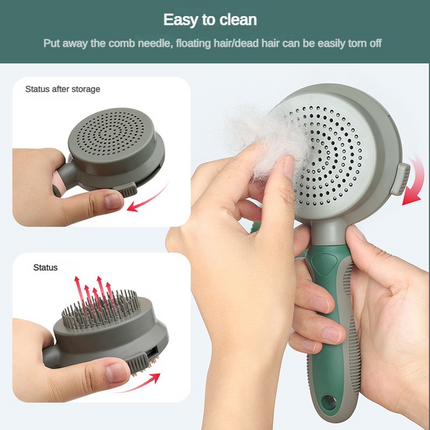 Pink And Grey Dual-Sided Pet Grooming Brush - Self-Cleaning Slicker & Gentle Massage Bath Comb for Dogs & Cats