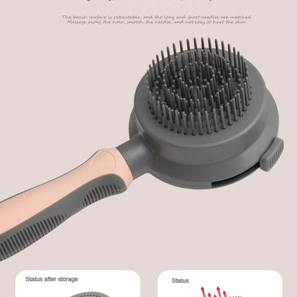 Pink And Grey Dual-Sided Pet Grooming Brush - Self-Cleaning Slicker & Gentle Massage Bath Comb for Dogs & Cats