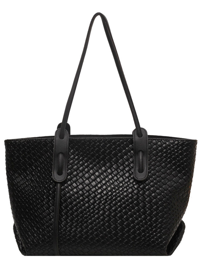 Black Chic Woven PU Leather Tote Bag