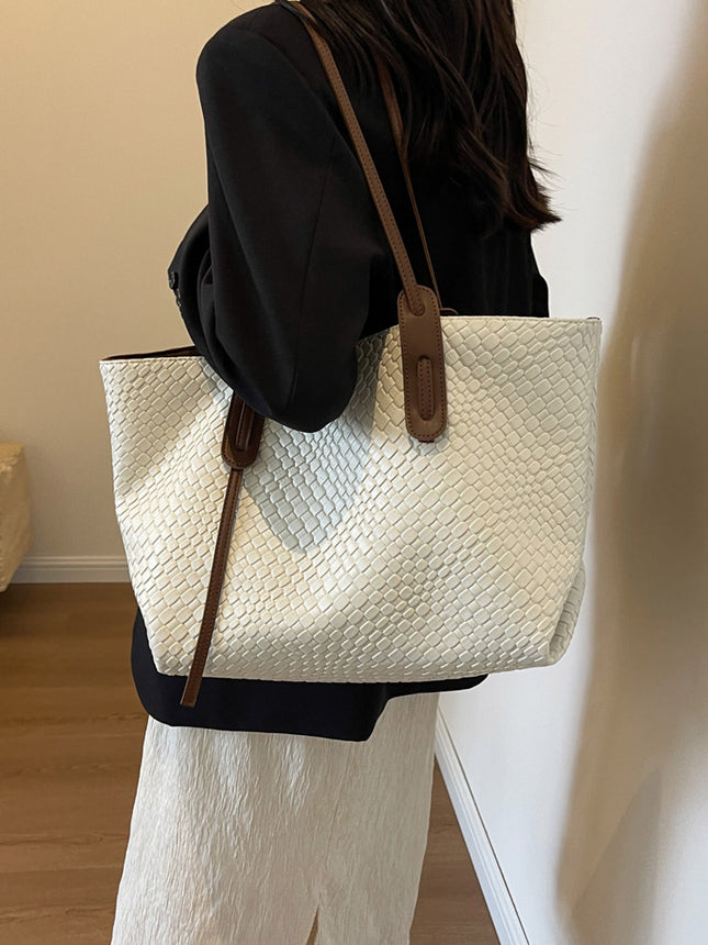 Beige and Brown Chic Woven PU Leather Tote Bag – product detail