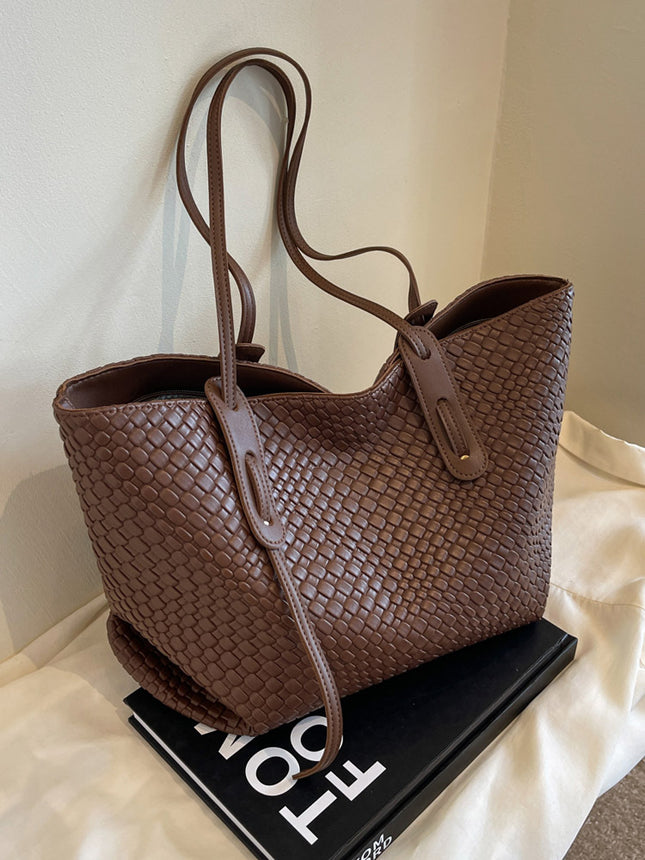 Brown Chic Woven PU Leather Tote Bag