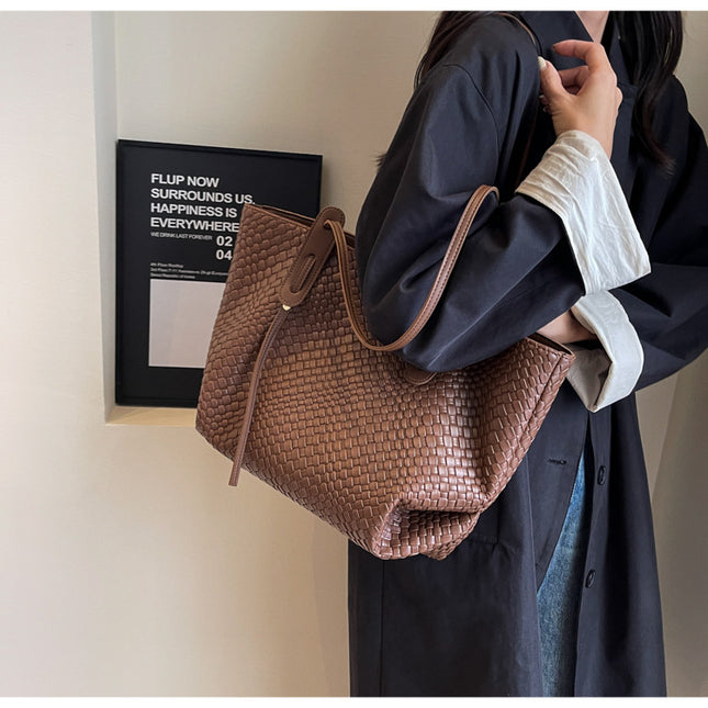 Brown Chic Woven PU Leather Tote Bag – product detail