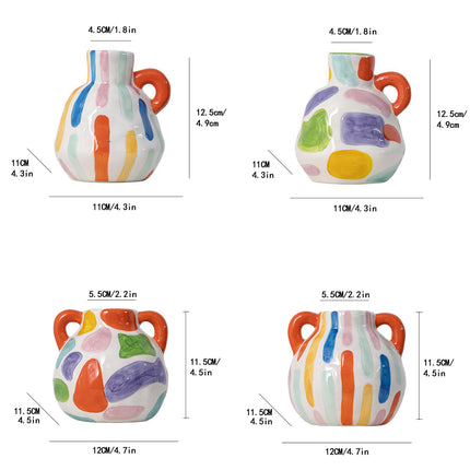 Colorful Charming Hand-Painted Ceramic Vase - Colourful Striped Jug Style Decorative Accent