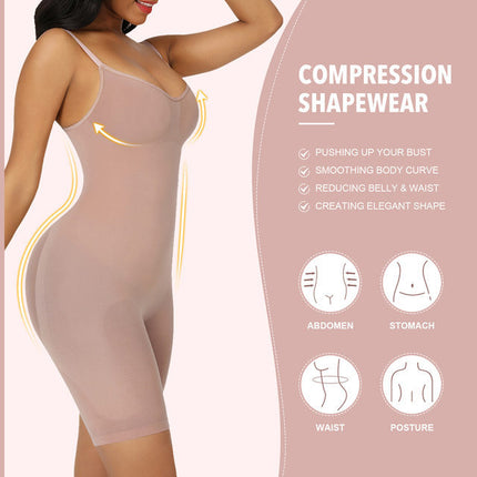 Size L Brown Seamless Full Body Shaper for Women - Tummy Control, Butt Lifter & Thigh Slimmer Bodysuit