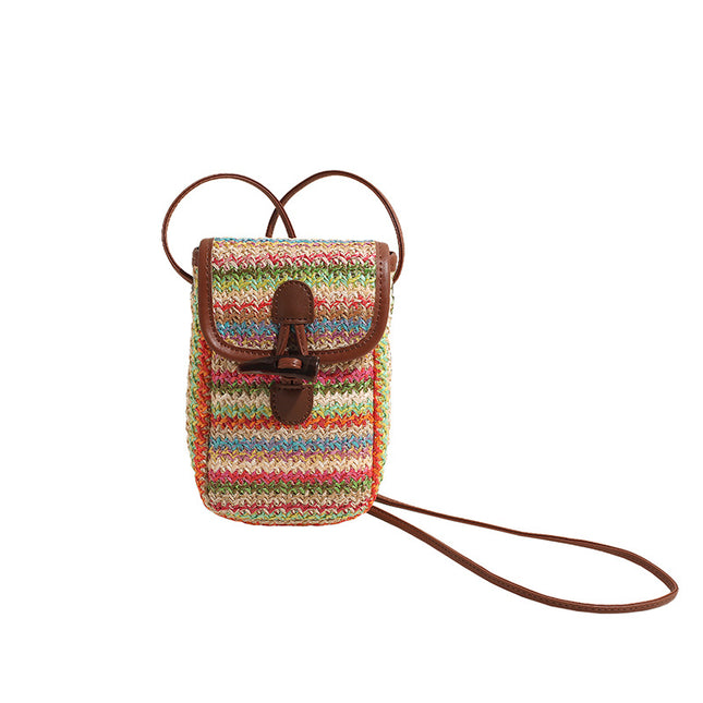 Colorful Boho Chic Woven Straw Crossbody Bag