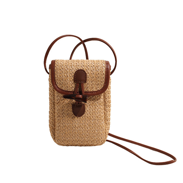 Khaki Boho Chic Woven Straw Crossbody Bag