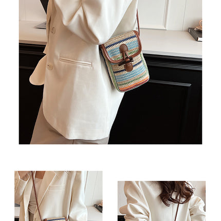 Khaki Boho Chic Woven Straw Crossbody Bag – product features