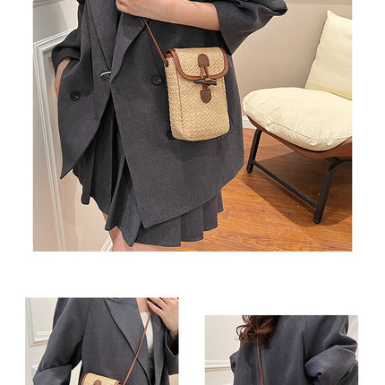 Khaki Boho Chic Woven Straw Crossbody Bag – product perspective