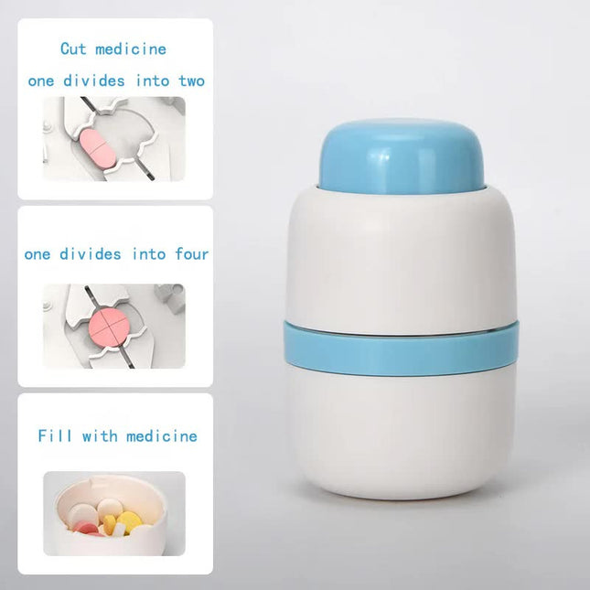 White And Blue 3-in-1 Pill Cutter Crusher & Storage Box