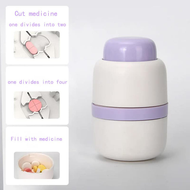 White And Purple 3-in-1 Pill Cutter Crusher & Storage Box