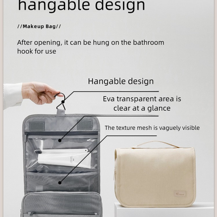 Grey Eco-Friendly RPET Hanging Toiletry Bag - Large Capacity Waterproof Travel Makeup Organizer