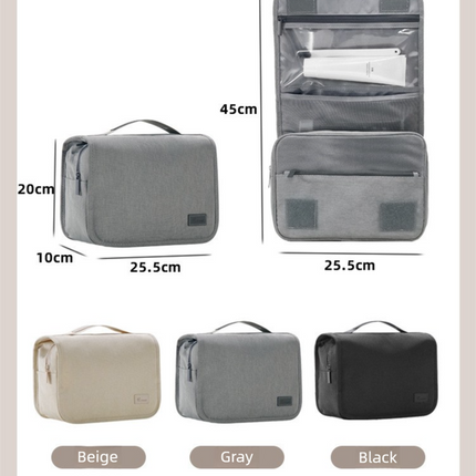 Grey Eco-Friendly RPET Hanging Toiletry Bag - Large Capacity Waterproof Travel Makeup Organizer