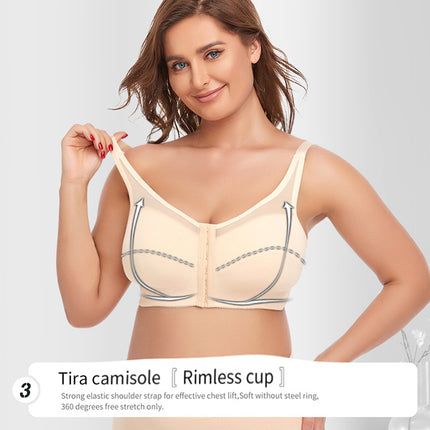 2 Pcs Size M Women's Wireless Large-Cup Lace Bra with Front Clasp - Comfortable, Breathable, Beige