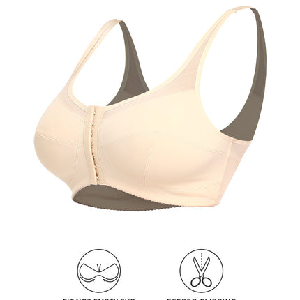 2 Pcs Size 4XL Women's Wireless Large-Cup Lace Bra with Front Clasp - Comfortable, Breathable, Beige