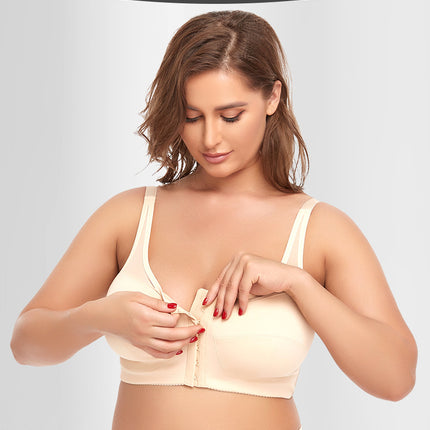 2 Pcs Size 4XL Women's Wireless Large-Cup Lace Bra with Front Clasp - Comfortable, Breathable, Beige