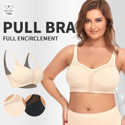 2 Pcs Size M Women's Wireless Large-Cup Lace Bra with Front Clasp - Comfortable, Breathable, Black