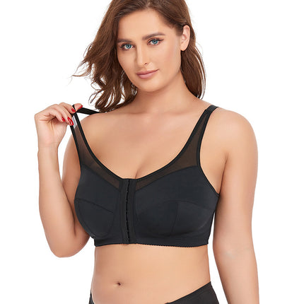 2 Pcs Size L Women's Wireless Large-Cup Lace Bra with Front Clasp - Comfortable, Breathable, Black