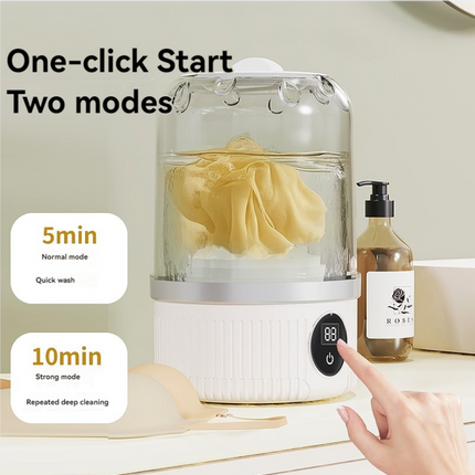 White Portable Mini Washing Machine - Rechargeable USB-C Electric Washer for Travel, Delicates & Socks