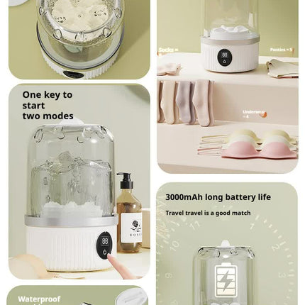 White Portable Mini Washing Machine - Rechargeable USB-C Electric Washer for Travel, Delicates & Socks
