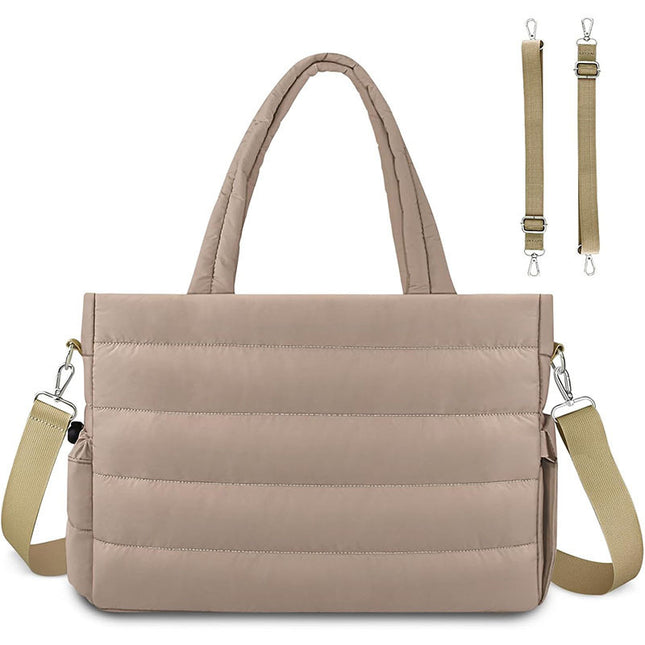 Khaki Stylish Quilted Nylon Tote Bag