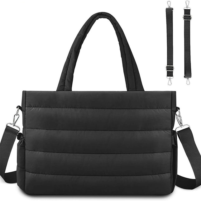 Black Stylish Quilted Nylon Tote Bag