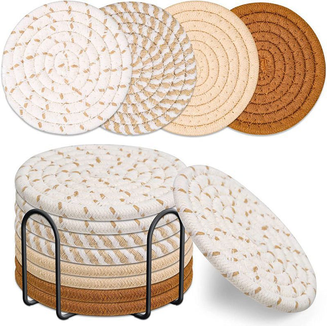 Beige and Khaki Absorbent Woven Cotton Coasters
