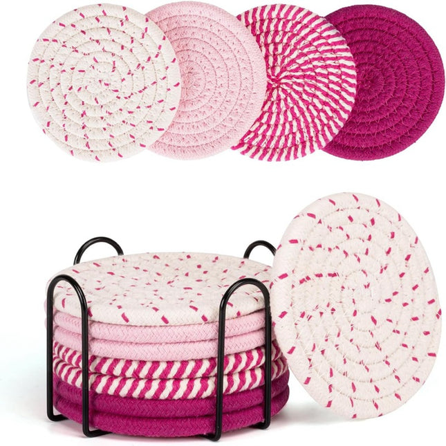 Beige and Pink Absorbent Woven Cotton Coasters