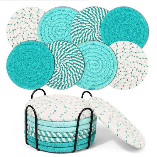 Beige and Blue Absorbent Woven Cotton Coasters