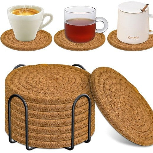 Brown Absorbent Woven Cotton Coasters