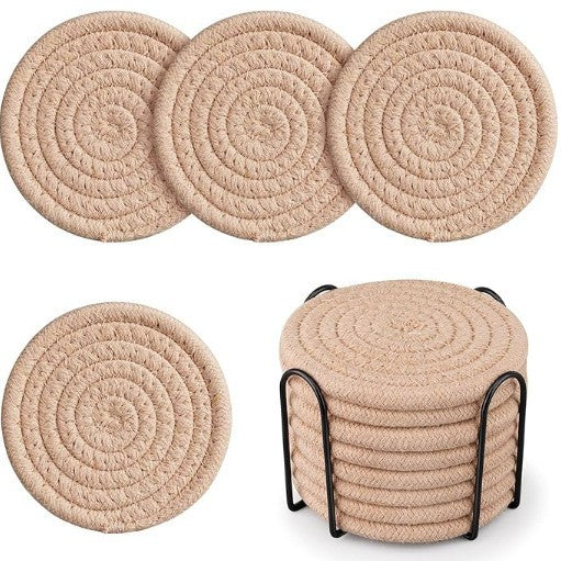 Beige Absorbent Woven Cotton Coasters