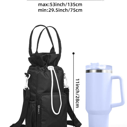 Purple Insulated Tumbler Carrier Bag - Crossbody Water Bottle Holder with Pockets & Adjustable Strap for Large Cups (Note: cup not included)