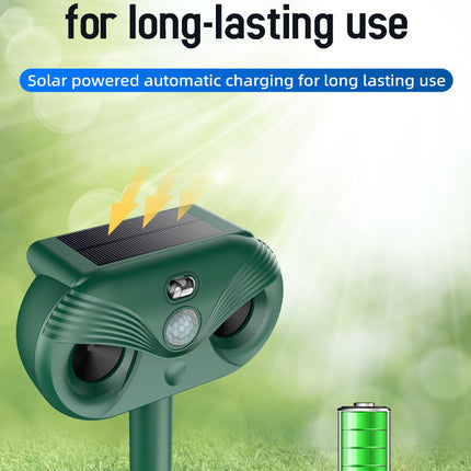 Black Advanced Solar Powered Ultrasonic Animal Repeller - Outdoor Pest Deterrent with Motion Sensor, Strobe Light & Laser