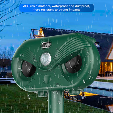 Black Advanced Solar Powered Ultrasonic Animal Repeller - Outdoor Pest Deterrent with Motion Sensor, Strobe Light & Laser