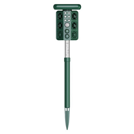 Green Solar Powered Ultrasonic Animal Repeller - Multi-Frequency Pest Deterrent with Motion Sensor, LED Strobe & Illumination Light