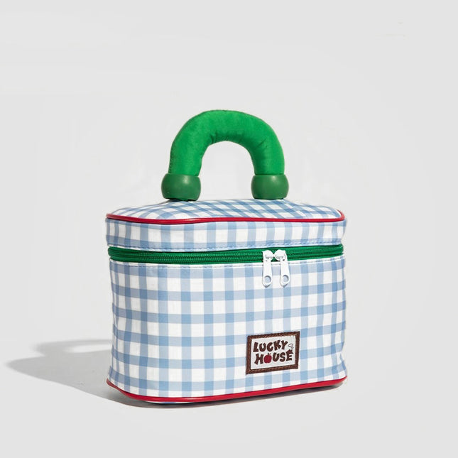 Blue And Green Chic Gingham Plaid Cosmetic Bag