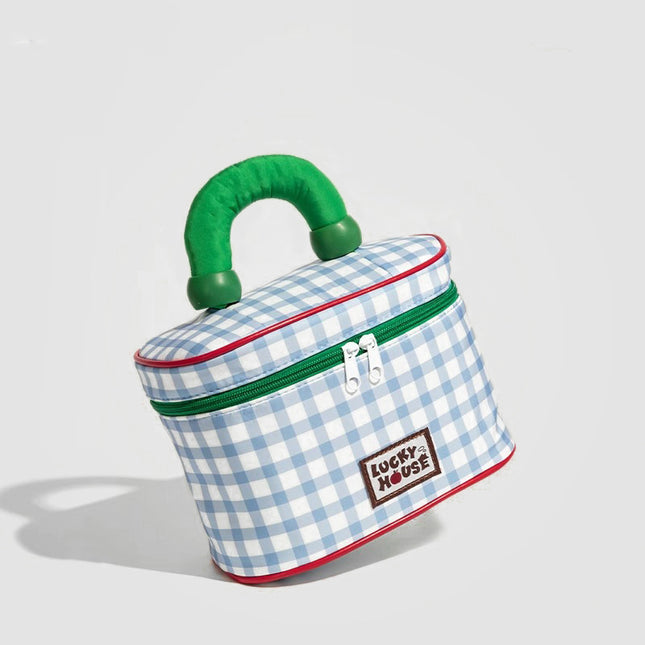 Blue And Green Chic Gingham Plaid Cosmetic Bag – product detail