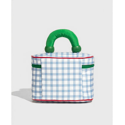 Blue And Green Chic Gingham Plaid Cosmetic Bag - Large Capacity Portable Travel Toiletry Organizer, Water-Resistant