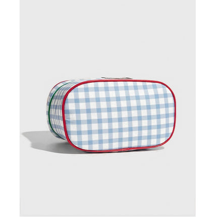 Blue And Green Chic Gingham Plaid Cosmetic Bag - Large Capacity Portable Travel Toiletry Organizer, Water-Resistant