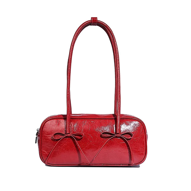 Red Chic PU Leather Baguette Shoulder Bag
